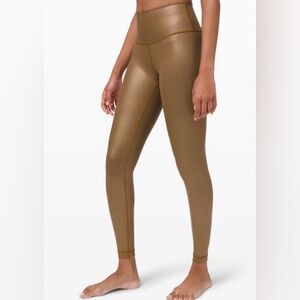 Lululemon athletica Wunder Under HR Leggings 28” Shine Tan/Gold Sz. 2